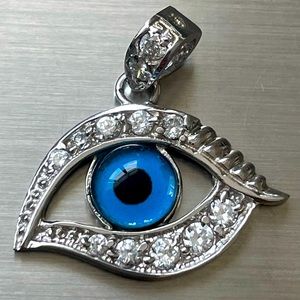18K White Gold Evil Eye Pendant rhinestone and 10K Gold chain. Authentic Gold